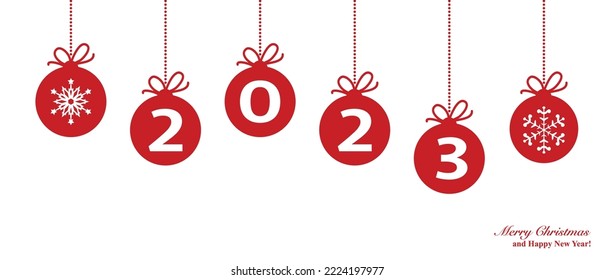 Feliz Año Nuevo 2023 frontera con decoración de pelota. borde de Navidad, fondo vectorial