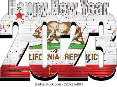 Happy New Year 2023 with California flag inside - Illustration