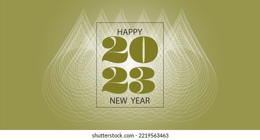 Happy New Year 2023 card. Golden modern congratulation card vector with congratulations of the coming year. Famous winter family and children holidays.