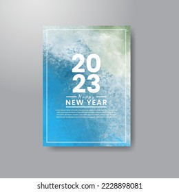 Happy new year 2023 card template with watercolor background