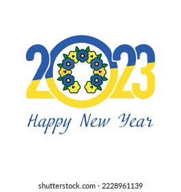 Happy New Year 2023 card in blue and yellow colors Ukraine