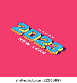 Happy New Year 2023 cartoon isometric style