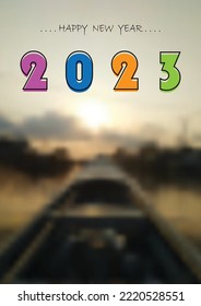 Happy new year 2023 celebration poster design. element and dark background vector.