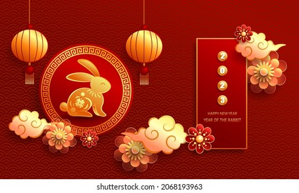 Happy new year 2023, Chinese new year, Year of the Rabbit, Zodiac sign for greetings card, invitation, posters, brochure, calendar, flyers, banners.