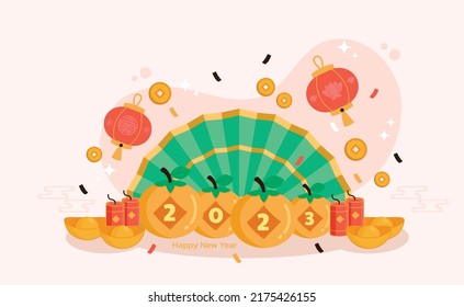 Happy new year 2023, Chinese new year, Year of the Rabbit, 3d podium art Chinese new year, OMid Autumn Festival.