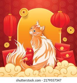 Happy new year 2023, Chinese new year, Year of the cat, Happy lunar new year 2023, Cat Illustration 