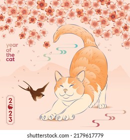 Happy new year 2023, Chinese new year, Year of the cat, Happy lunar new year 2023, Cat Illustration 