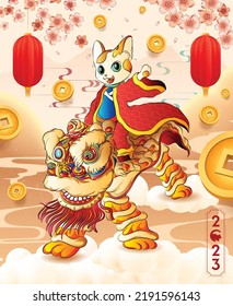 Happy new year 2023, Chinese new year, Year of the cat, Happy lunar new year 2023, Cat Illustration 