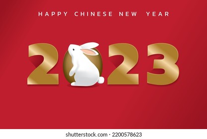 Happy New Year, 2023 , Chinese traditional zodiac . the year of rabbit. cute little rabbit with felicitous element. vector illustration