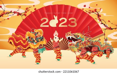 Happy new year 2023, Chinese new year, Year of the rabbit, Happy lunar new year 2023, Rabbit Illustration  - Shutterstock ID 2211061067
