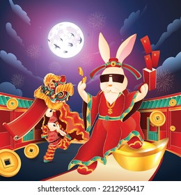 Happy new year 2023, Chinese new year, Year of the rabbit, Happy lunar new year 2023, Rabbit Illustration 