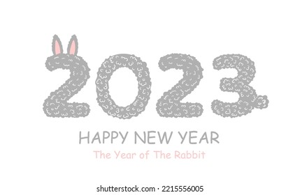 Happy new year 2023. Chinese Lunar New Year 2023, year of the rabbit. Large numbers with cute bunny, hare. Background Design for holiday decor, card, poster, banner, flyer