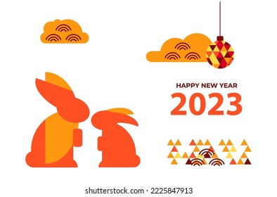 Happy new year 2023 chinese card with rabbits