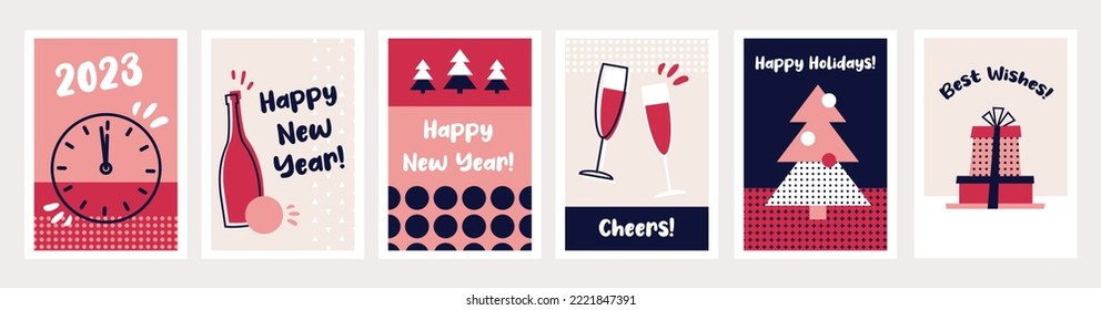 Happy New Year- 2023 . Collection of greeting background designs, New Year, social media promotional content and greeting cards. illustration