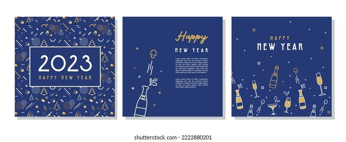 Happy New Year- 2023 . Collection of greeting background designs, New Year, social media promotional content. illustration