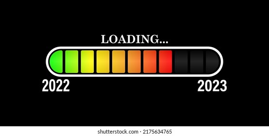 Happy New Year 2023. Color loading bar for New Year and Christmas greetings. Template for postcards, banners and creative design
