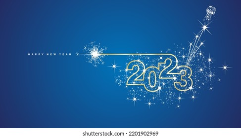 Happy New Year 2023 compact line design sparkle firework open champagne new year eve golden white blue vector wallpaper greeting card