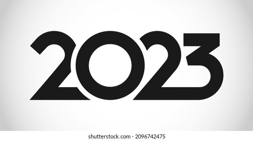 A Happy New Year 2023 congrats. Creative typography. Simple logotype concept. Abstract isolated graphic design template. Digits in monochrome style. Vector mask idea with black and white colours.