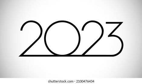 A Happy New Year 2023 congrats. X-mas decoration. Business style. Monochrome logotype concept. Abstract isolated graphic design template. Creative digits. Vector mask idea, black and white colors.