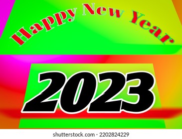 A Happy New Year 2023 congrats. 2023 Happy New Year Background Design. 2023 Happy New Year Lettering on green background. Vector Illustration. Happy New Year 2023 Background Template.