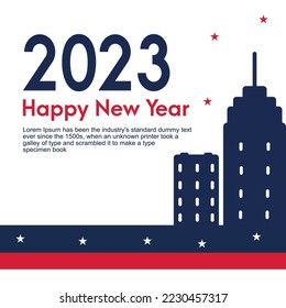 happy new year 2023 with copyspace in navy and white background, elegant and simple design