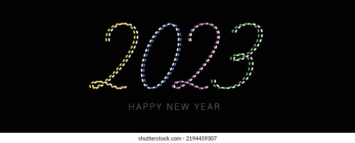 Feliz Año Nuevo 2023, pancarta creativa de fondo vectorial con símbolos numéricos, saludo de celebración, gráfico con espacio de copia, invitación mínima de fiesta