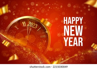 happy new year 2023 creative abstract bokeh background with golden clock