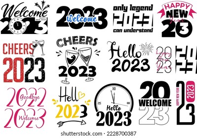 happy new year 2023 creative clipart bundle can be used for t-shirt, mug, stickers, cut file and many more svg
