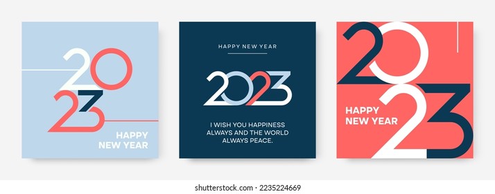 Happy New Year 2023 creative poster concept. Minimalist design templates with typography logo 2023 for celebration.