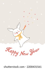 Happy New Year 2023. Cute rabbit, symbol of the year 2023. Vector illustration, cute cartoon animal wildlife drawing vector. Postcard, design