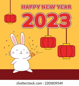 Happy new year 2023 with cute rabbit cartoon. Character design. Vector illustration