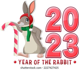 Happy New Year 2023 with cute rabbit illustration