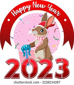 Happy New Year 2023 with cute rabbit illustration
