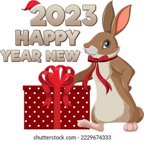Happy New Year 2023 with cute rabbit illustration