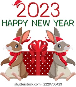 Happy New Year 2023 with cute rabbit illustration