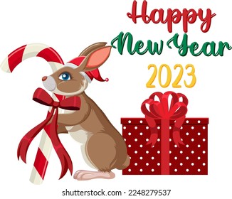 Happy New Year 2023 with cute rabbit illustration