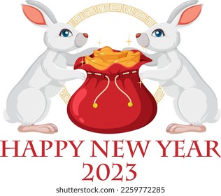 Happy New Year 2023 with cute rabbit illustration