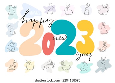 Happy New Year 2023 Design poster template. Modern Christmas Design for Calendar, Invitations, Greeting Cards, Holidays Flyers or Prints. Year of the rabbit. Vector illustration isolated on background