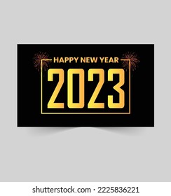 Happy New Year 2023 design. Simple Happy new year 2023 text, Cover of business diary for 2023, wishes.  banner, Vector illustration. Isolated on black background.