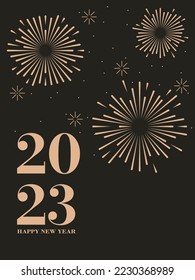 Happy new year 2023. Elegant fireworks vector illustration background . Concept for holiday decor, card, poster, banner, flyer