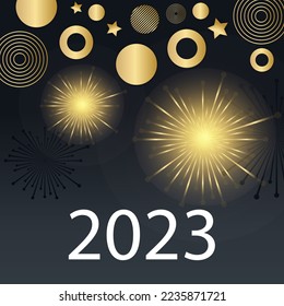 Happy new year 2023 elegant black and golden text. Minimalistic vector