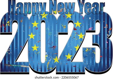 Happy New Year 2023 with European Union flag inside - Illustration