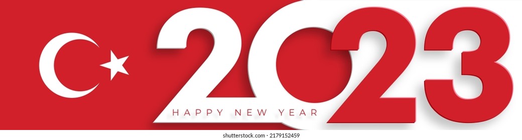 Happy New Year 2023, festive pattern with Turkey flag concept on color background