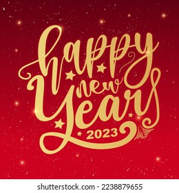 Happy new year 2023 with festive. Lettering Composition With Stars And Sparkles. Vector Illustration. holyday decorative elements. congratulation