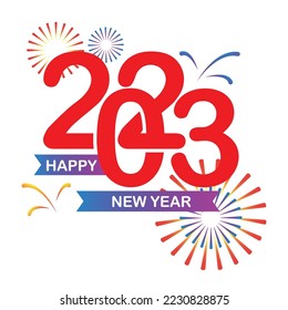 happy new year 2023 fire works background vector design