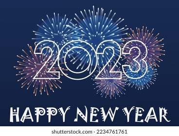 HAPPY NEW YEAR 2023 WITH FIRE WORKS DESIGN BANNER VECTOR ILLUSTRATION