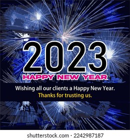 Happy new year 2023 with fireworks background