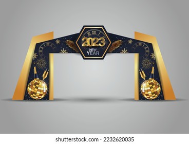 happy new year 2023 Gate entrance vector with for mock up event display, arch design	