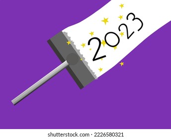 happy new year 2023. 2023 with Glass scraper glides. Window cleaning service concept