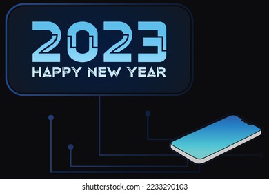 Happy New Year 2023 global futuristic world technology concept. Blue hologram of the numbers 2023 over the planet earth. Concept for vision 2023 world technology. Technology Vector illustration